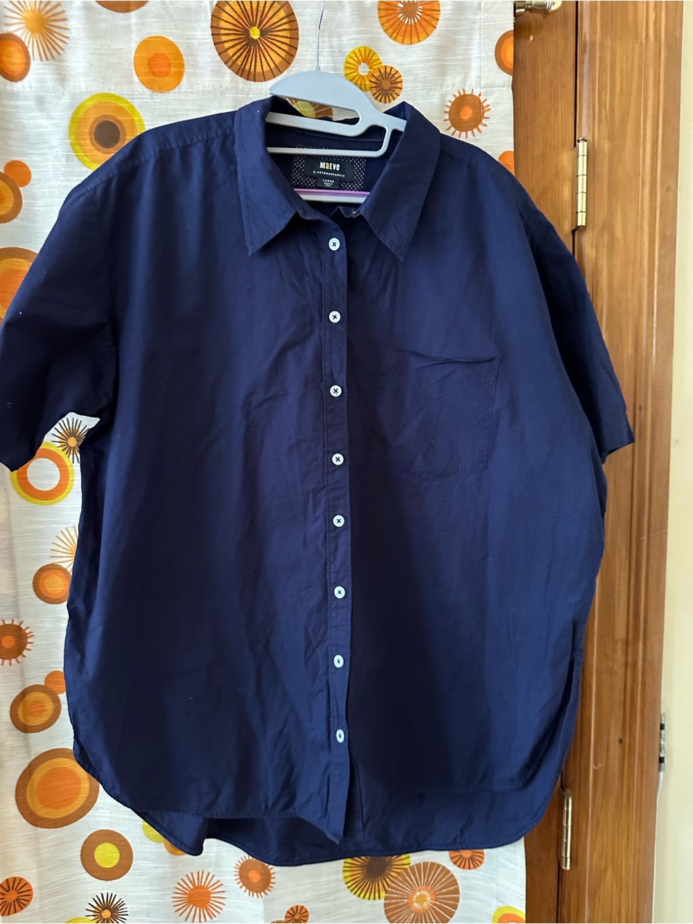 Anthropologie ( Maeve) Navy Short-Sleeve Button-Down Shirt